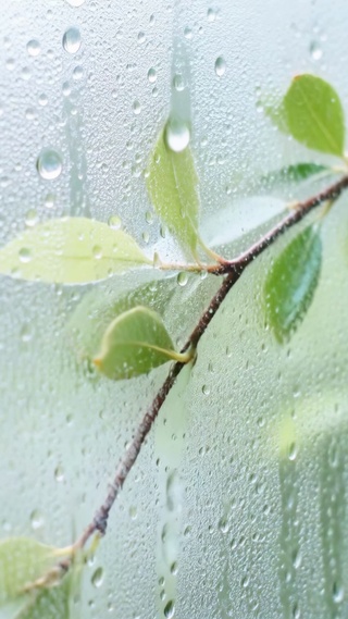 雨天窗边清新绿叶