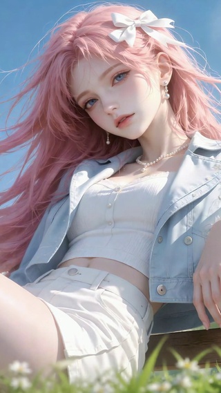 晴空下的粉发美少女