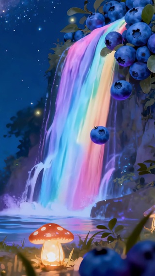 星夜奇遇彩虹瀑布