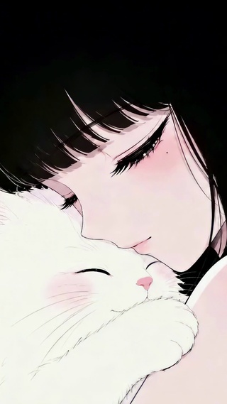 抱猫的黑发美少女