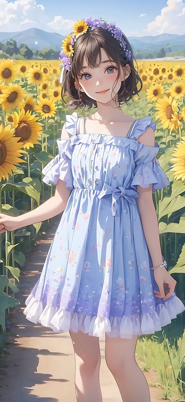 向日葵花海中的少女