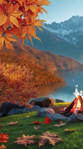 唯美秋日落叶猫