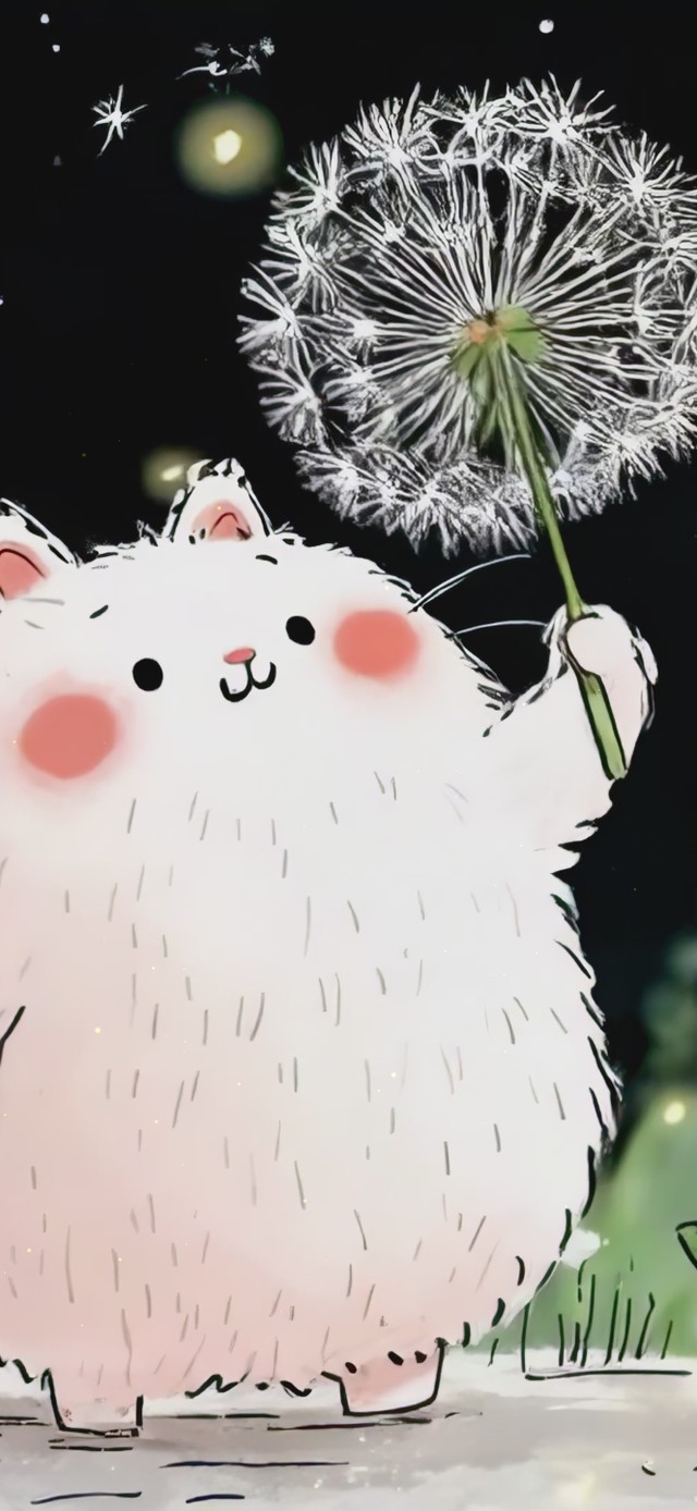 夜花园里的毛绒团子