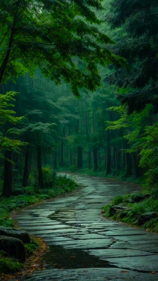 幽静雨天绿林小路