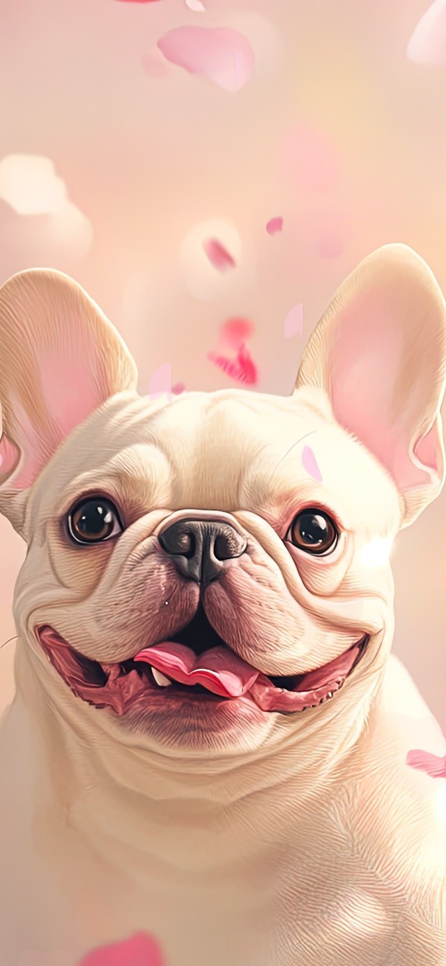 粉色花瓣里的情侣小法斗