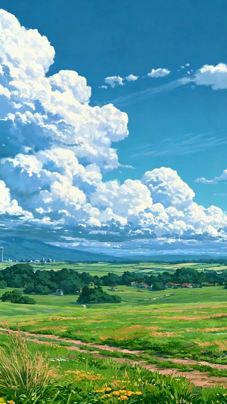 清新治愈蓝天绿野郊外风景