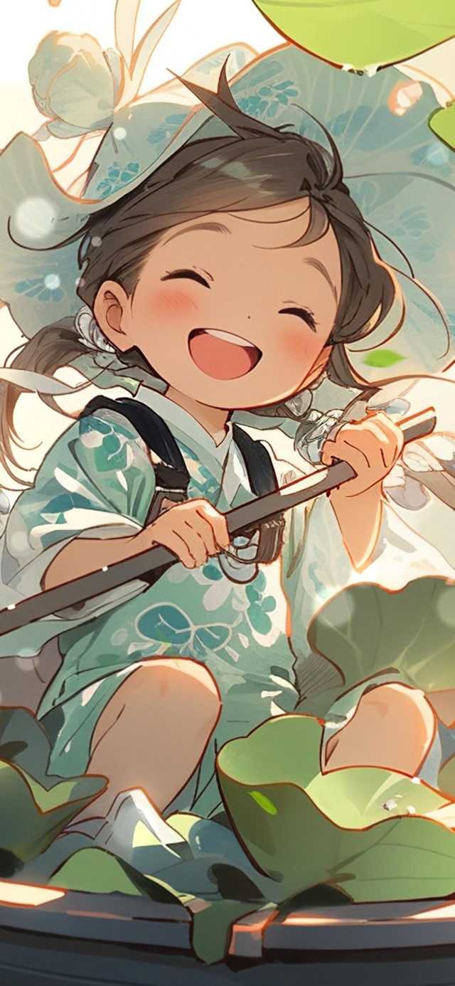 荷叶丛中划船少女