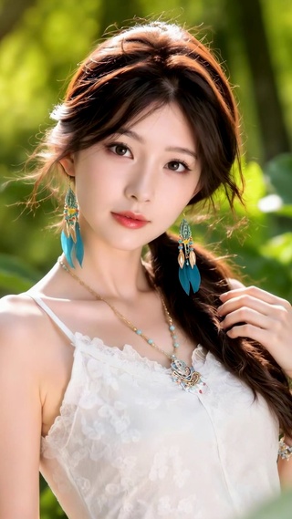 绿意林间清纯美女