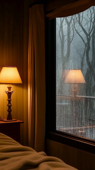 温馨雨天木屋卧室
