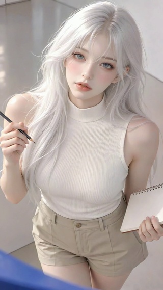 美术馆白发文艺美女