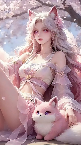 海樱边九尾狐少女