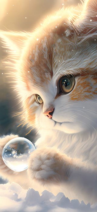 可爱猫咪玩雪球