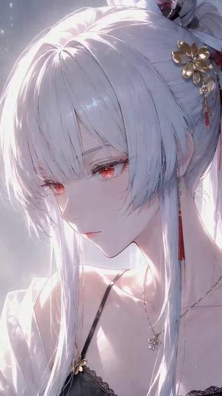 雨中白发红瞳少女绯雪