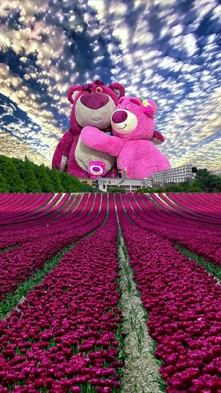 爆款晚霞草莓熊郁金香花海