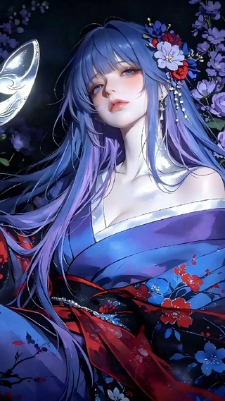 月下蓝发妖姬