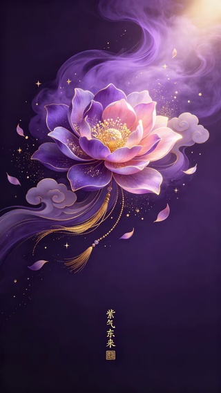 紫气聚首，牡丹纳福