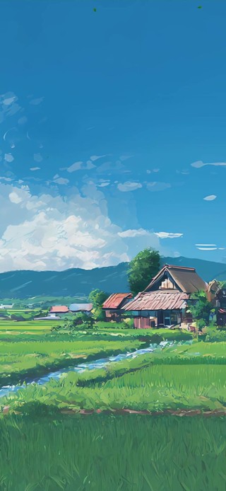 蓝天白云树木河流