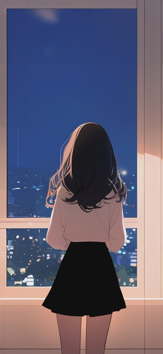 望着窗外流星雨的少女