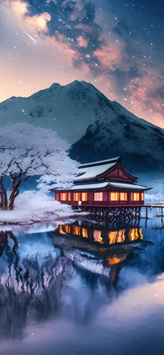 4K国风山水樱花湖水