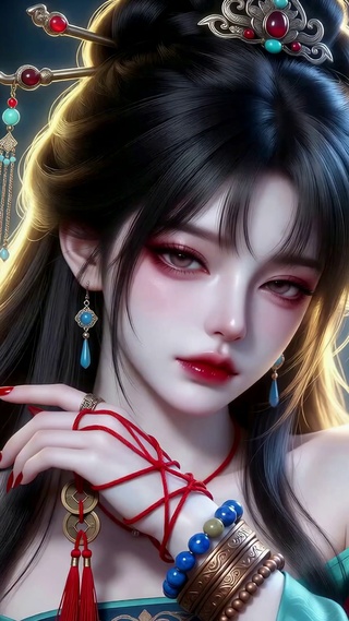 古风红绸绝色美少女