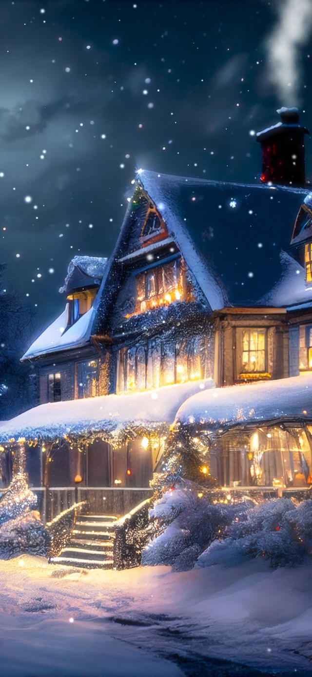 唯美夜晚雪天圣诞屋