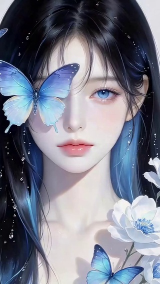 蓝蝶白花清纯美少女