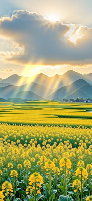 夕阳下的油菜花田