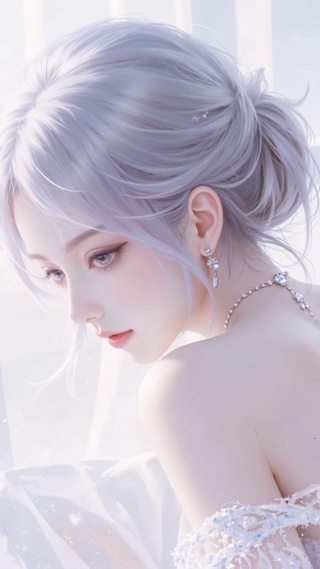 唯美白发婚纱少女