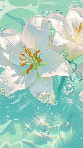 清透水波中的白百合