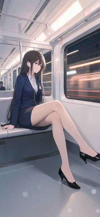地铁长发美女