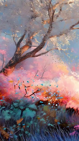 护眼樱花树木河流