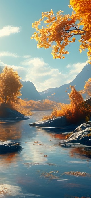 秋天美景枫树林山水河流湖泊3