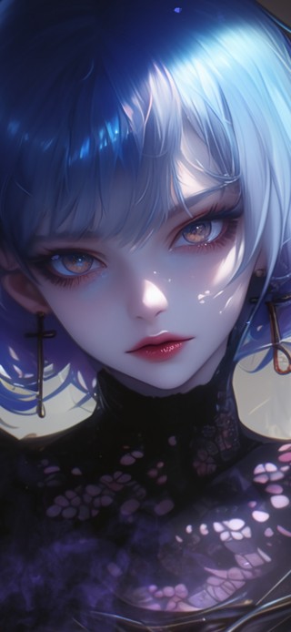 蓝发短发暗黑少女