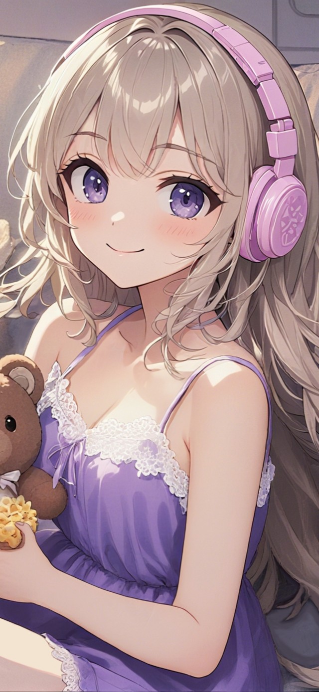 沙发听音乐的治愈系耳机少女