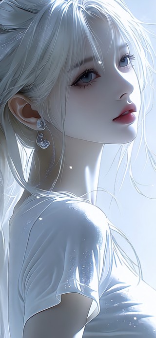 逆光白发马尾女孩