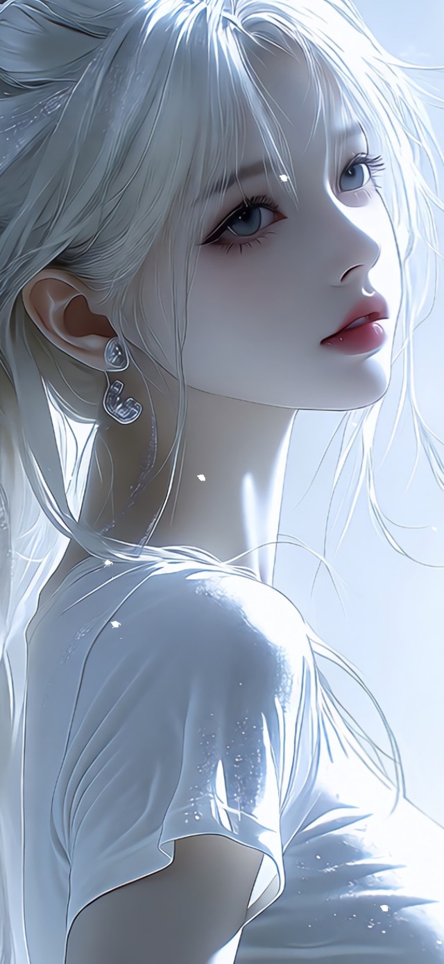 逆光白发马尾女孩