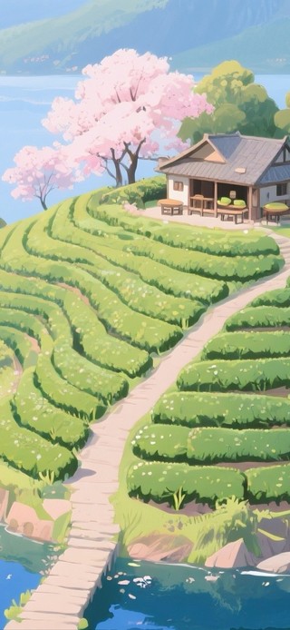 岛上茶田小屋