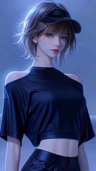 蓝调灯光下的酷飒少女