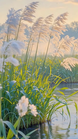 暖阳下的芦苇丛
