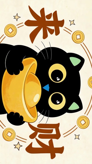 来财小黑猫招财猫
