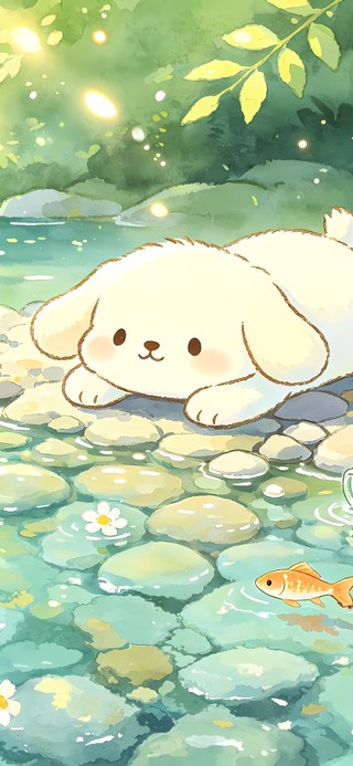 小狗戏鱼