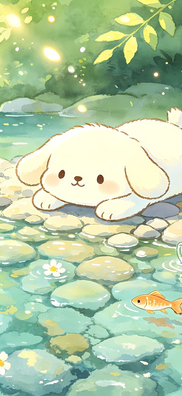 小狗戏鱼