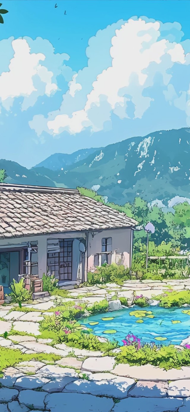 护眼蓝天白云树木河流