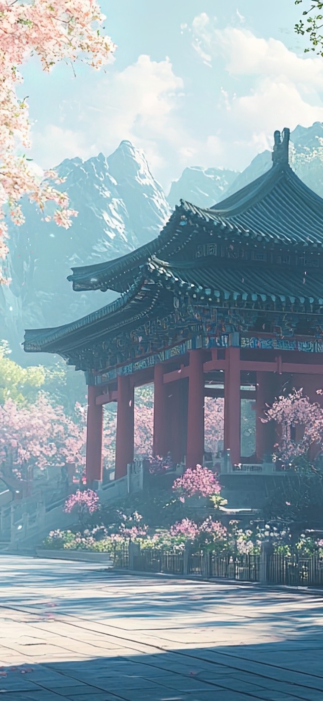 朦胧春日庭院古镇