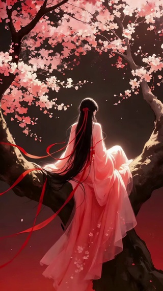樱花枝头古风少女