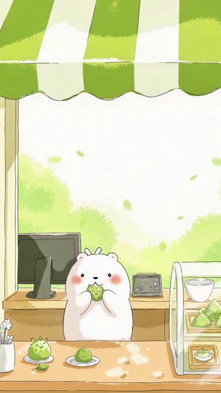抹茶青团甜品店的小白熊
