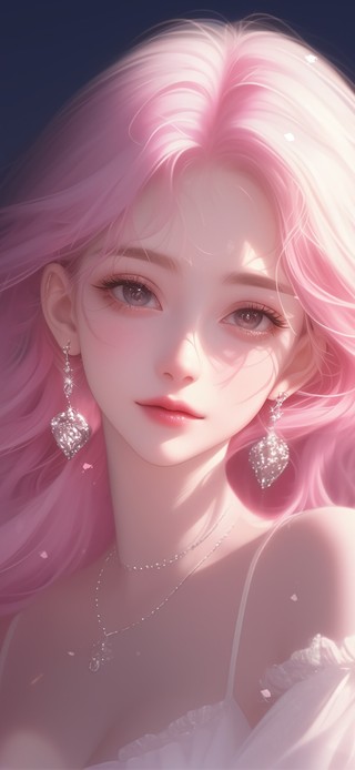 夜空下的粉发女孩