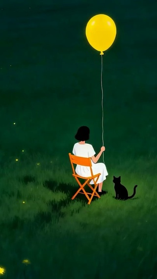 夜景女孩与猫咪