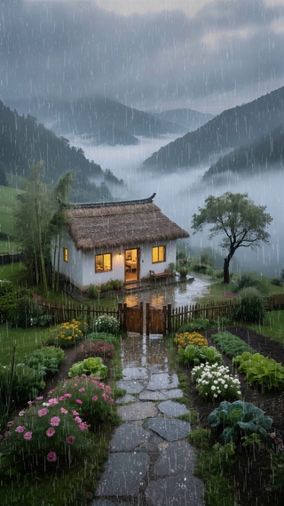 雨天农家小院子