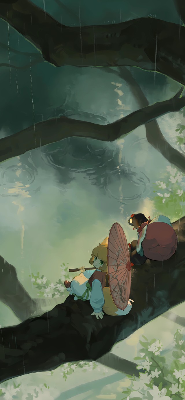 小狐狸躲雨